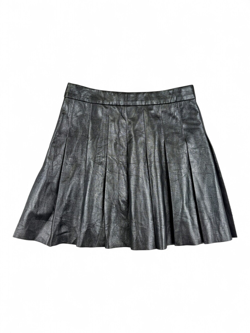 Sunday Best Black Pleated Leather-Look Skater Skirt Size 6